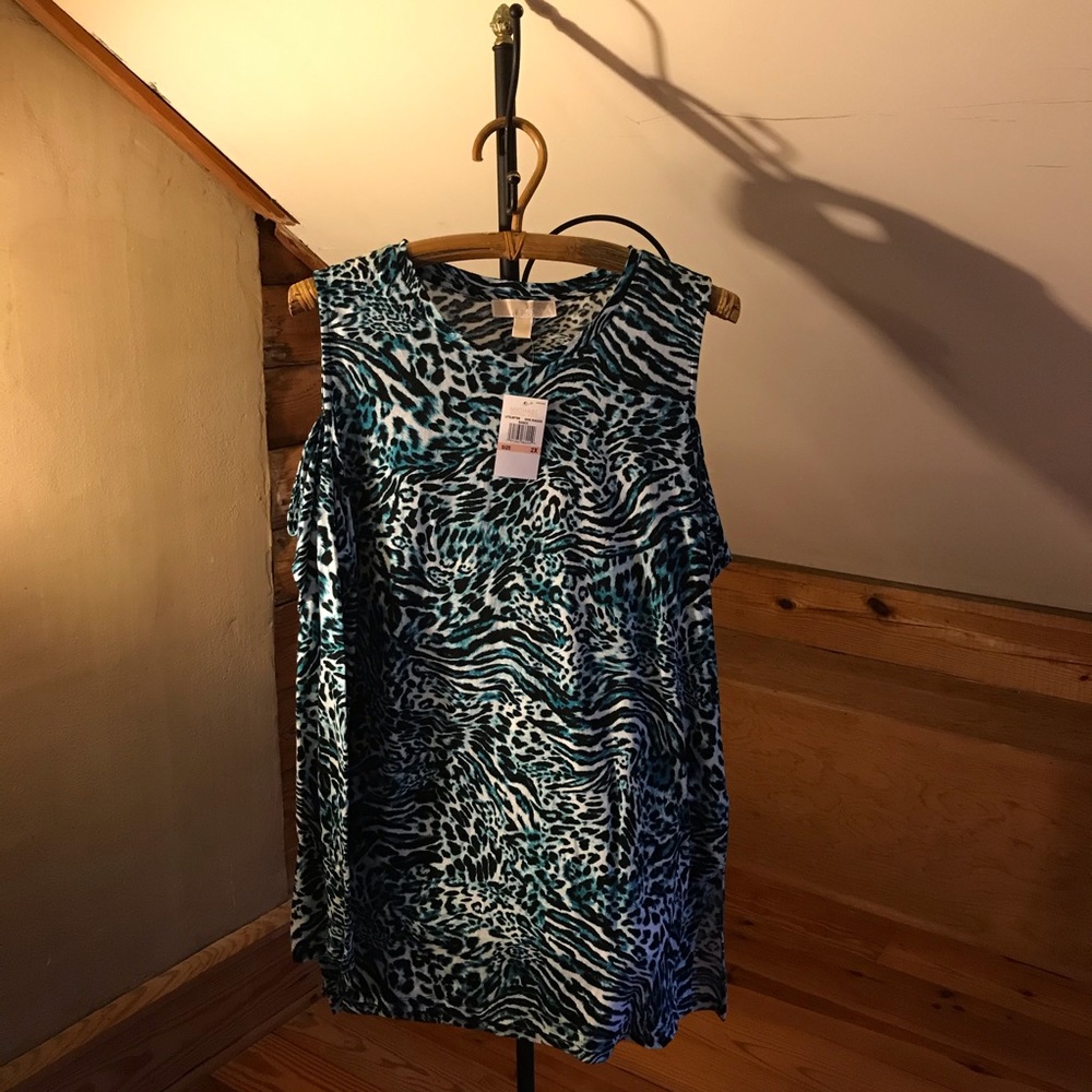 MICHAEL Michael Kors Blue Cold Shoulder Top NWT 2X